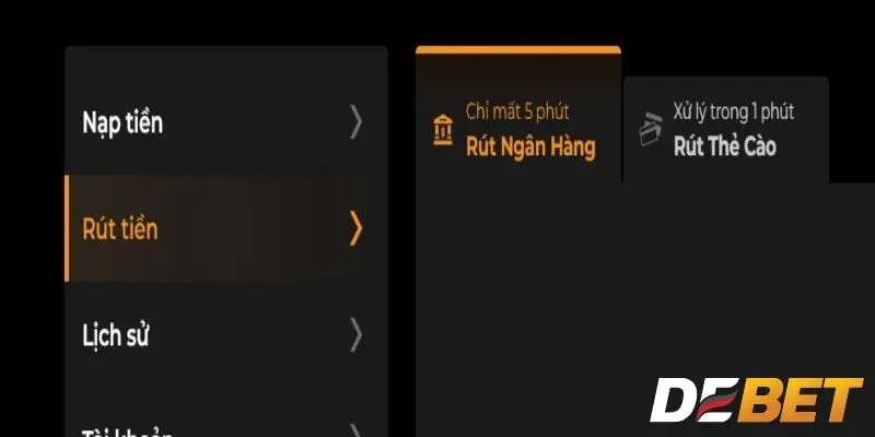 Người chơi rút tiền thắng cược Debet qua tài khoản ngân hàng không lo mất phí